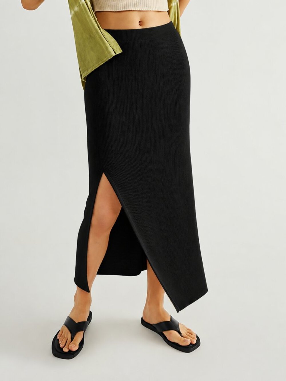 Free People FP Beach Ribbed Knit Maxi Skirt Black Womens Size XS Minimalist